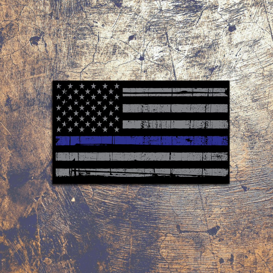 Thin Blue Line Tattered Flag Decal