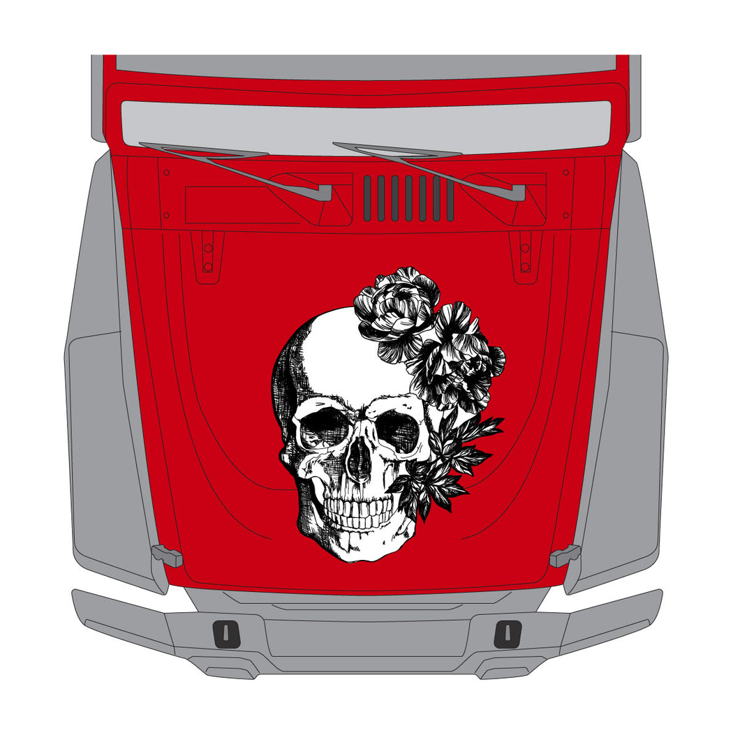Large Jeep Hood Decal - Skull and Roses