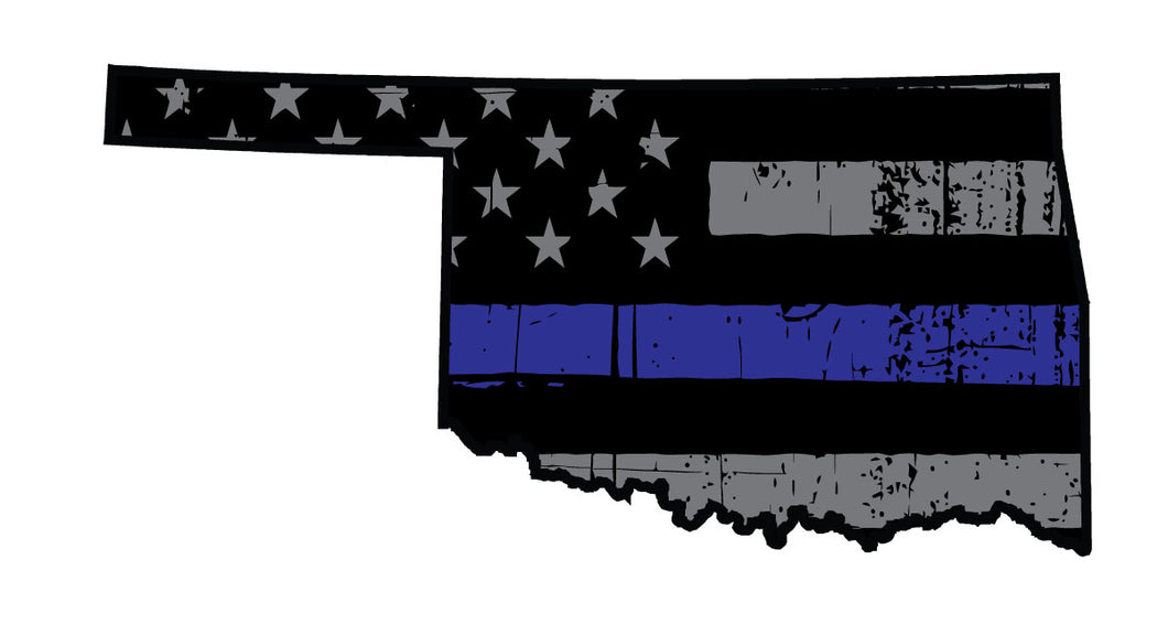Thin Blue Line Tattered Flag Oklahoma Decal